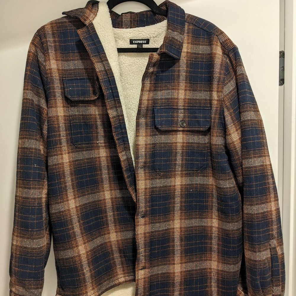 Express Plaid Sherpa-Lined Flannel Jacket